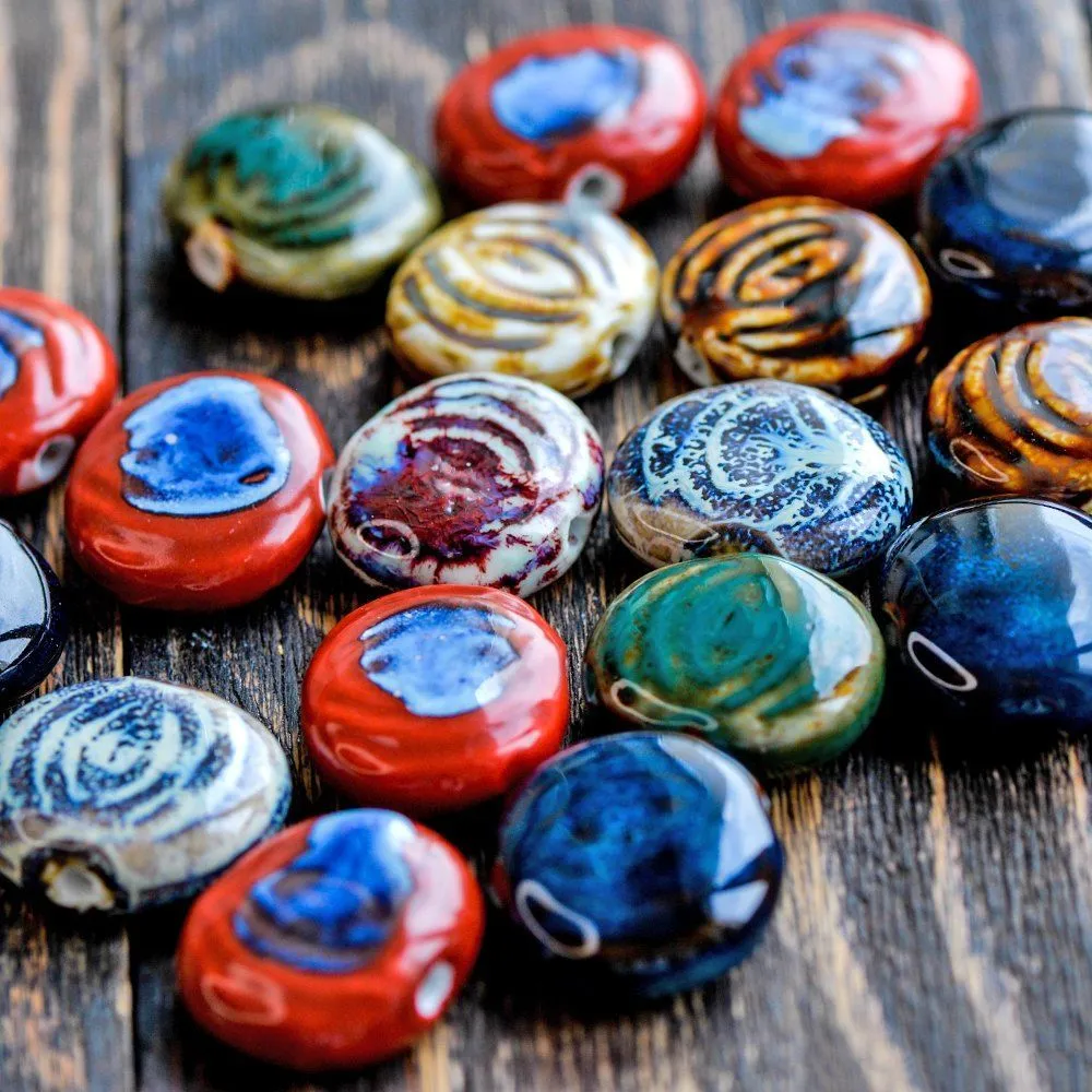 бусина, керамика "танжерин", цветовой микс, 27х24х9 мм