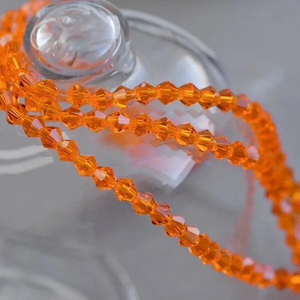 бусина, стекло биконус 6, цвет оранжевый, 6 мм