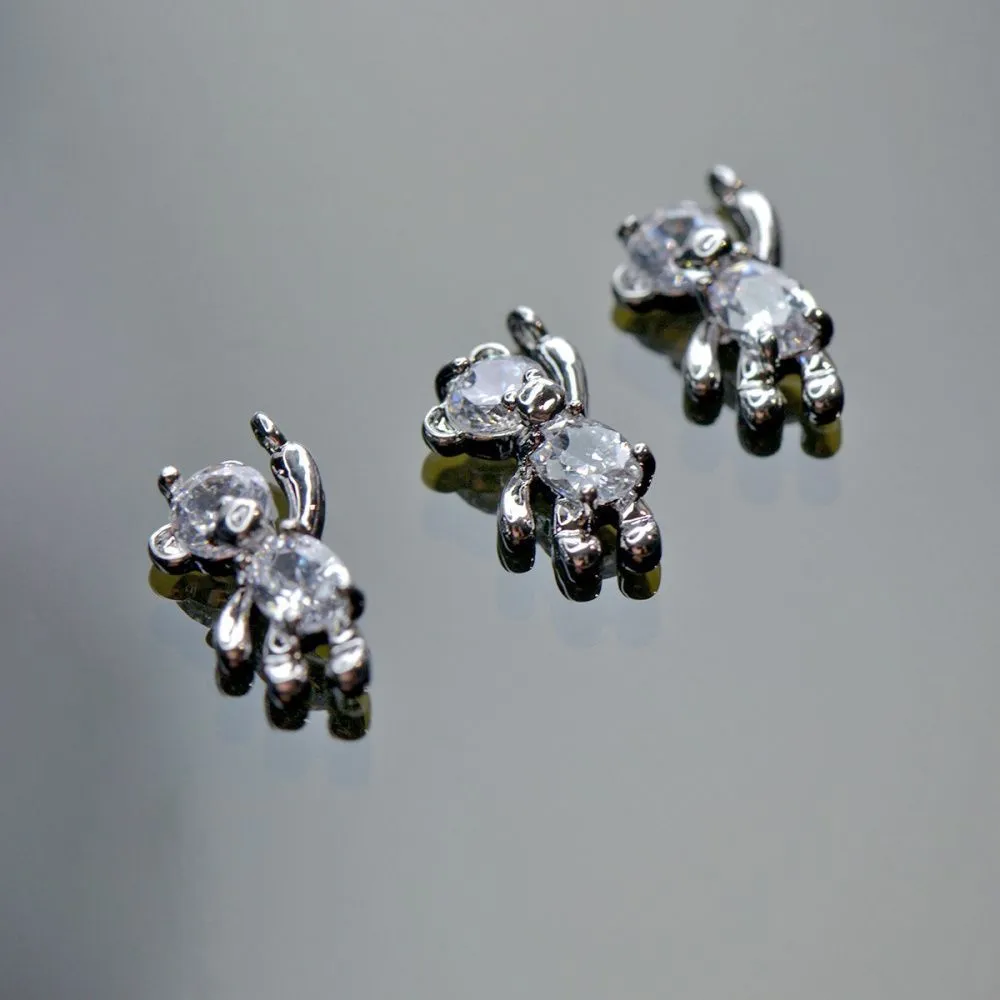 подвеска металл "медвежонок", покрытие платина/циркон, 12x6x3 мм