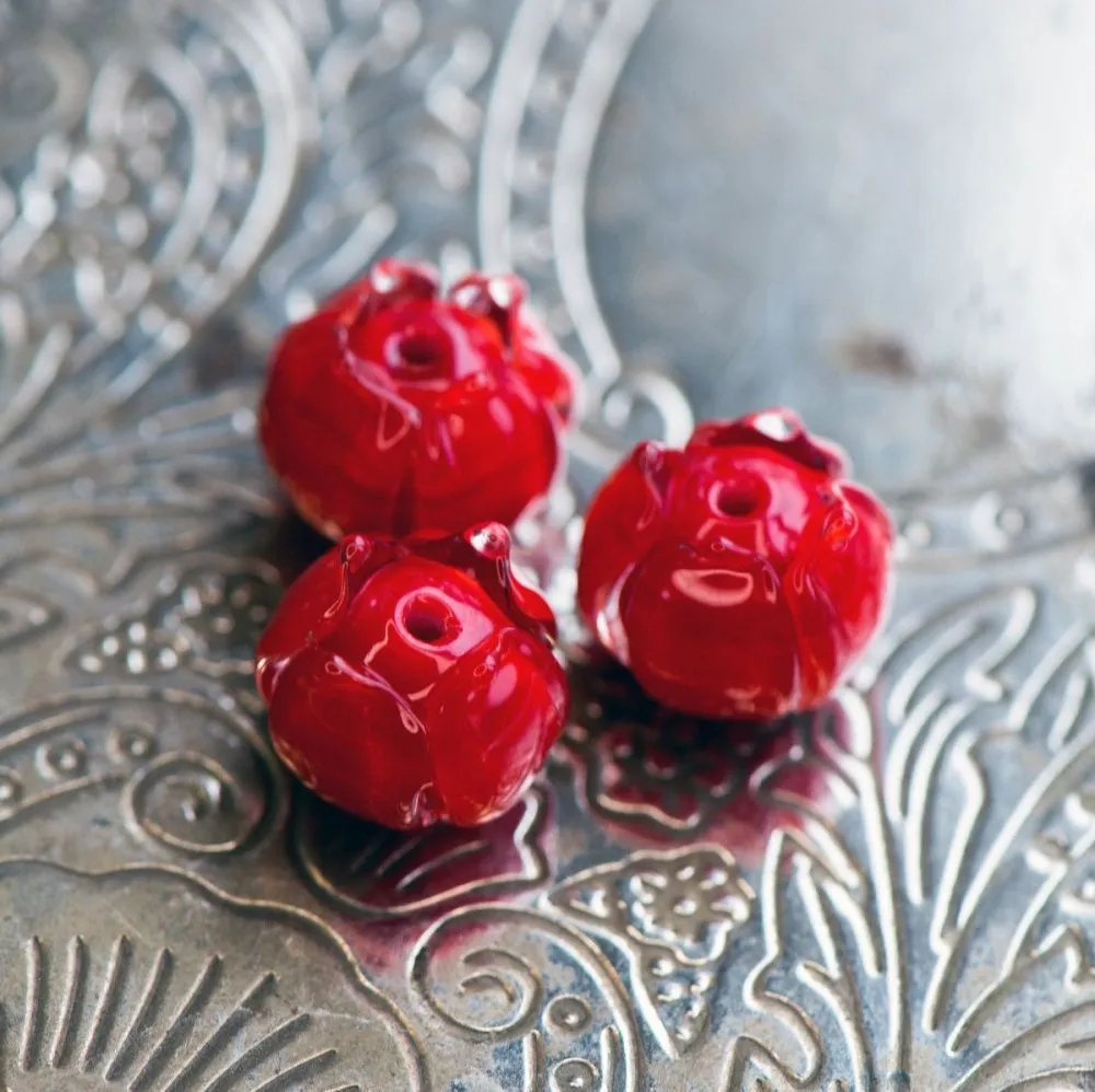 бусина, мурано "бутончик", красный, 13х12 мм