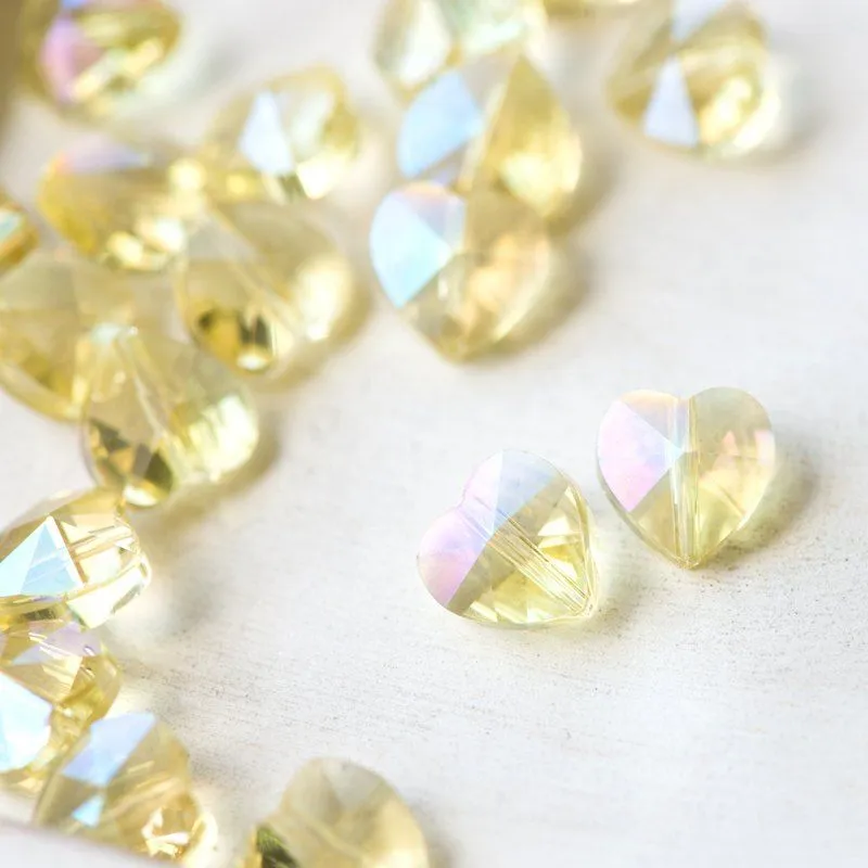 бусина "сердечко", стекло, цвет шампанского радужный, 10x10x6.5 мм