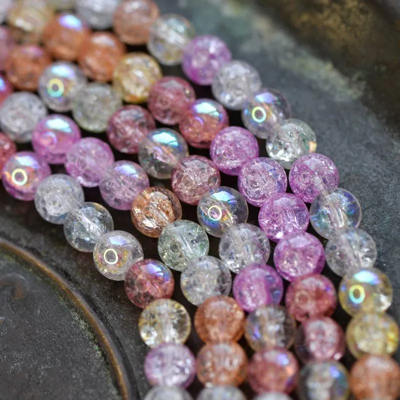 бусина, стекло "кракле", цвет пастельный микс ав, 8 мм