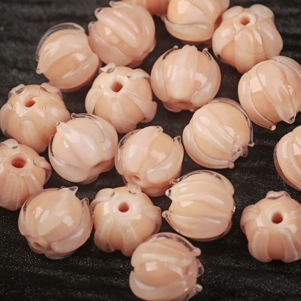 бусина, лэмпворк "бутончик", стекло, цвет карамельный, 10-11x11.5-12.5 мм