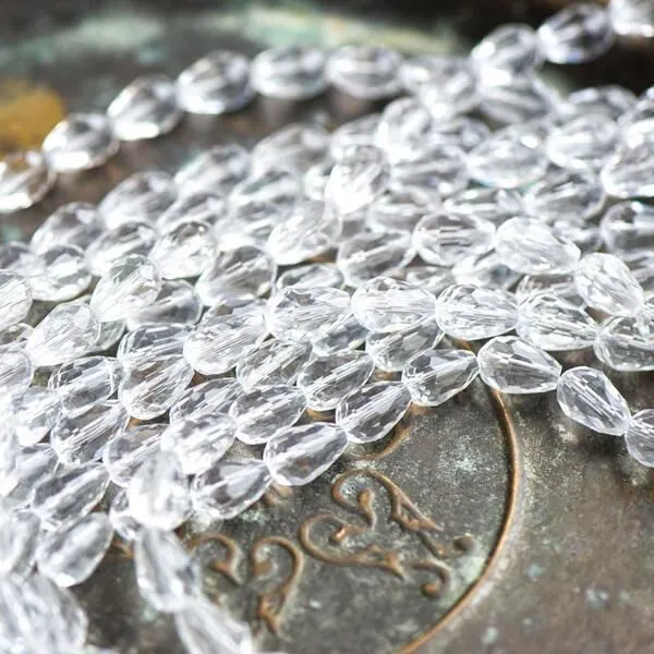 бусина "капля", граненая, стекло, цвет прозрачный, 15х10 мм