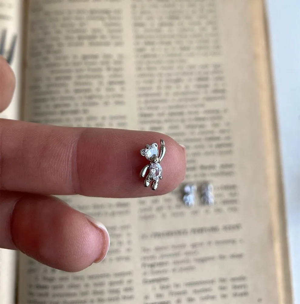 подвеска металл "медвежонок", покрытие платина/циркон, 12x6x3 мм