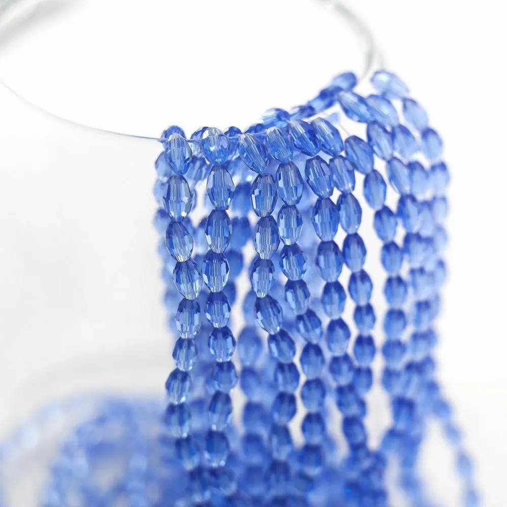 бусина, стекло овальная, граненая, цвет голубой, 6х4 мм