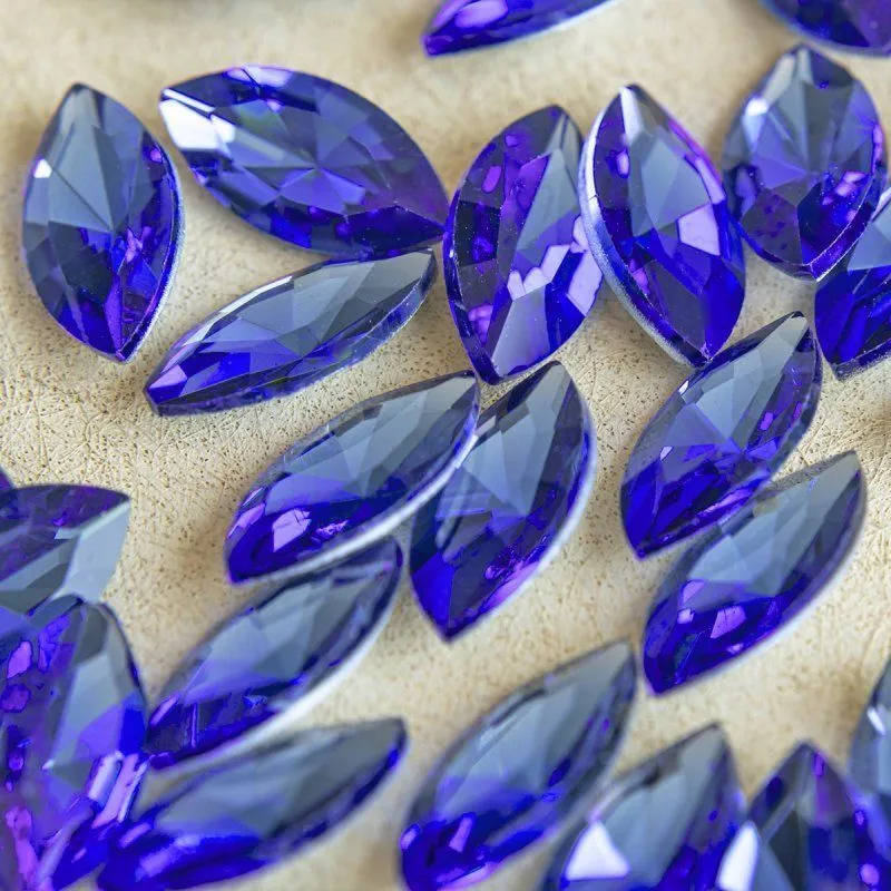 кабошон стекло кристалл, navette, цвет lt.sapphire, 18х9 мм