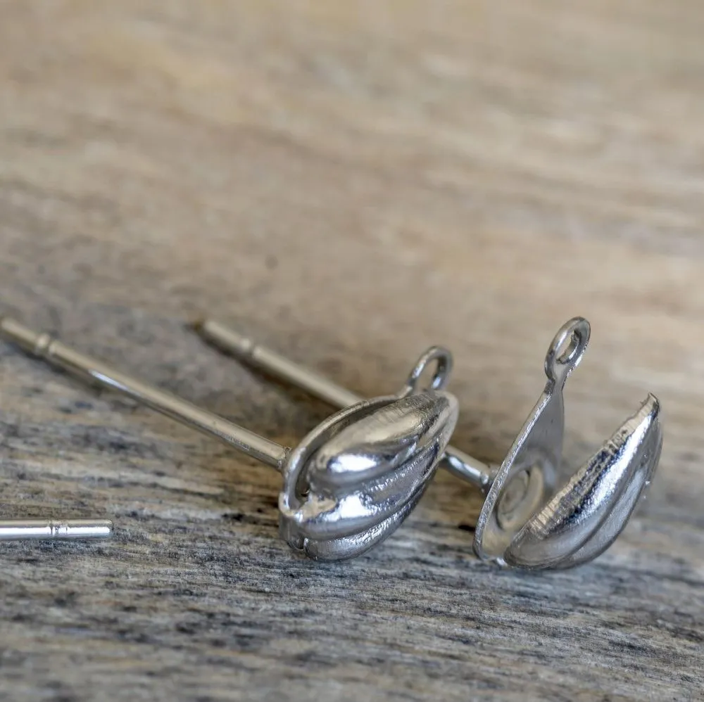 пуссеты "ракушка", цвет платина, 15х9х5 мм