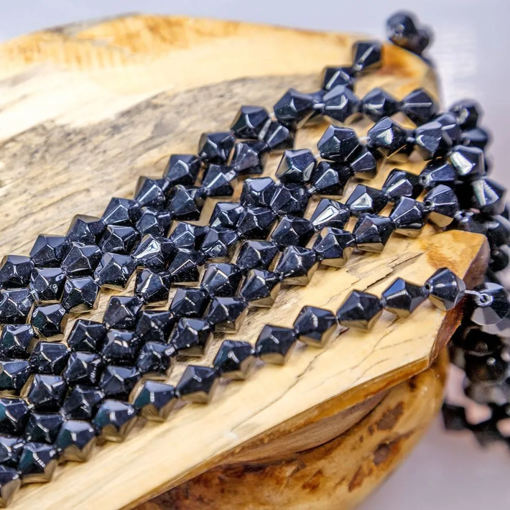 бусина, стекло биконус 8, цвет черный, 8 мм