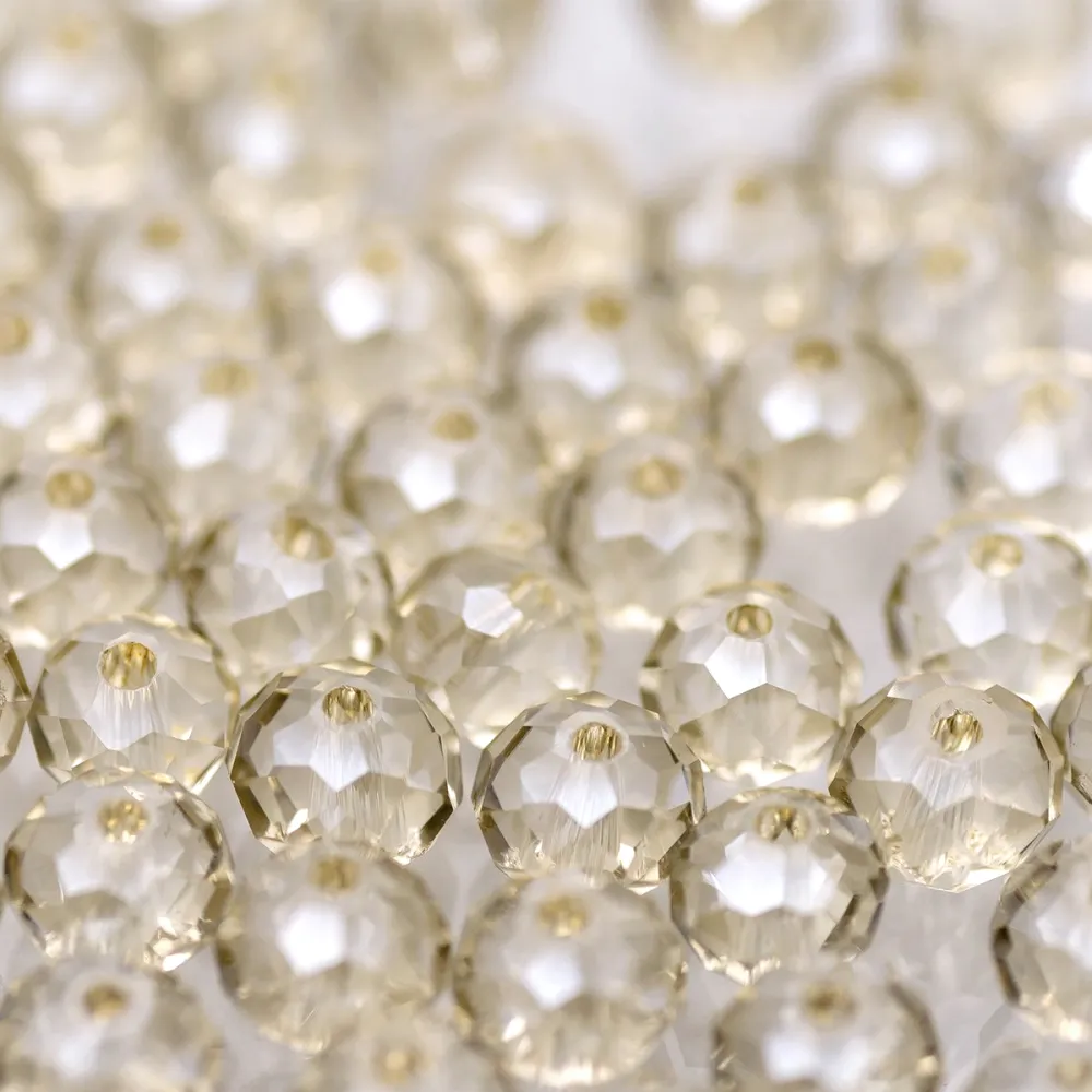 бусина, стекло абакус 12, граненая, цвет шампанского, 12х8 мм