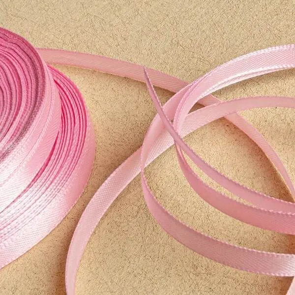 лента, атлас, цвет розовый теплый, ширина 6 мм ленты