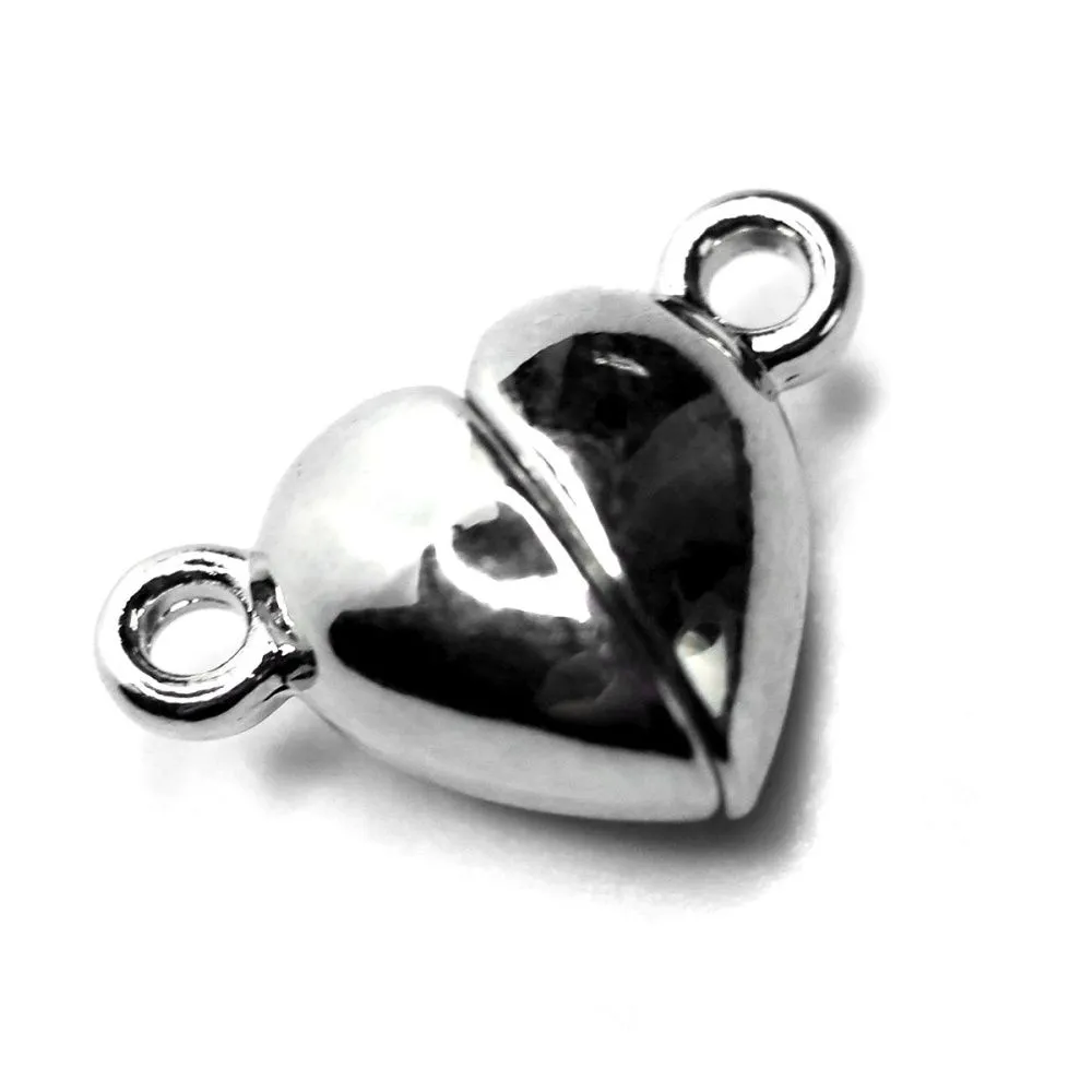 Замочки застежка магнитная "сердце", цвет платина, 9.5x15x6.5 мм