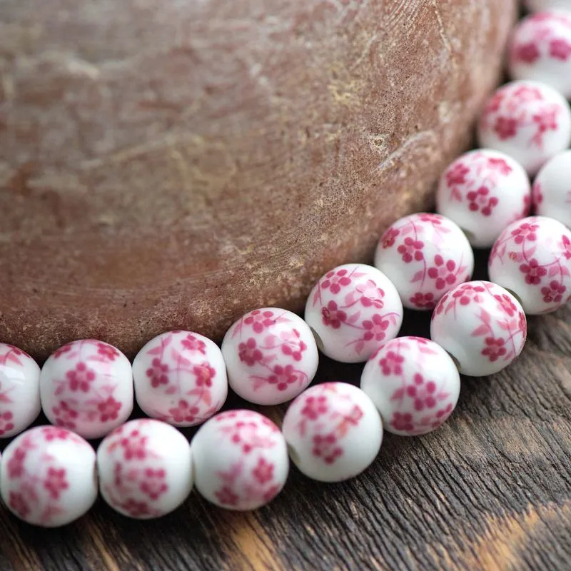 бусина, керамика "сакура", цвет бело-розовый, 10 мм