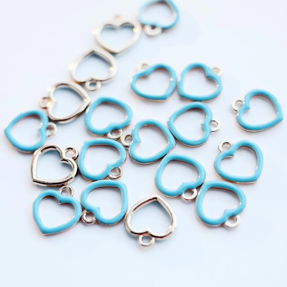 подвеска металлическая "сердечко", эмаль, цвет тиффани, 14x13x1.6 мм