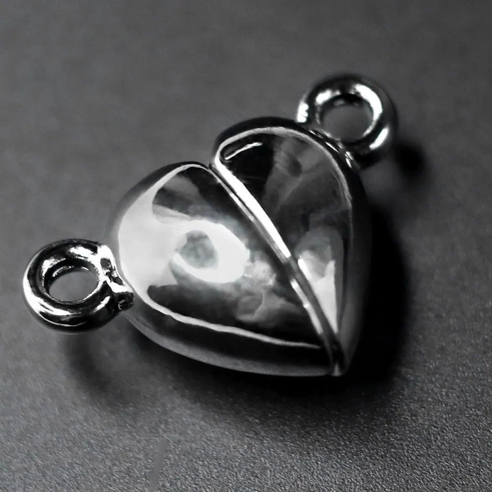 Замочки застежка магнитная "сердце", цвет платина, 9.5x15x6.5 мм