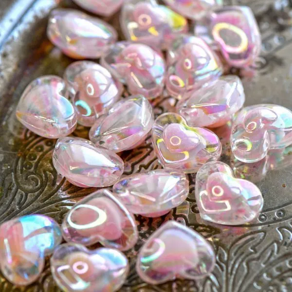 бусина, акрил "сердце", цвет розовый ав, 13x17x9.5мм