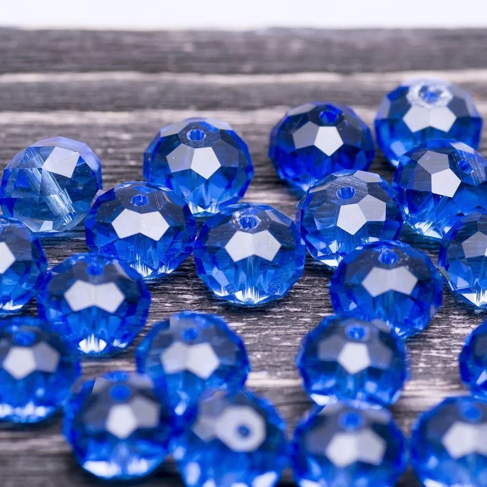 бусина, стекло абакус 12, граненая, цвет синий, 12х8 мм