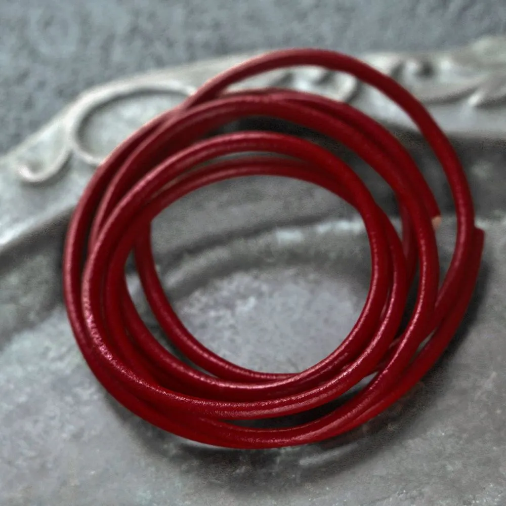 шнур кожаный, цвет темно-красный, диаметр 3 мм