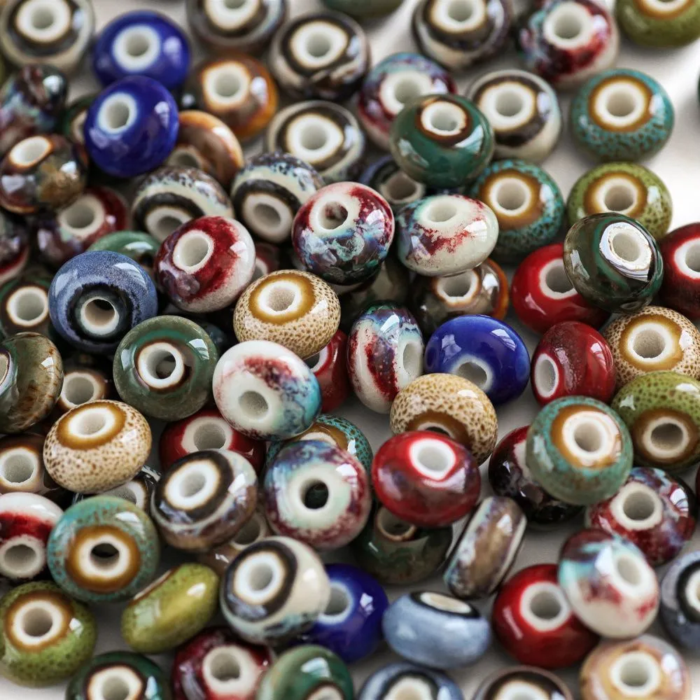 бусина, керамика "антик", абакус, цветовой микс, 12x7 мм