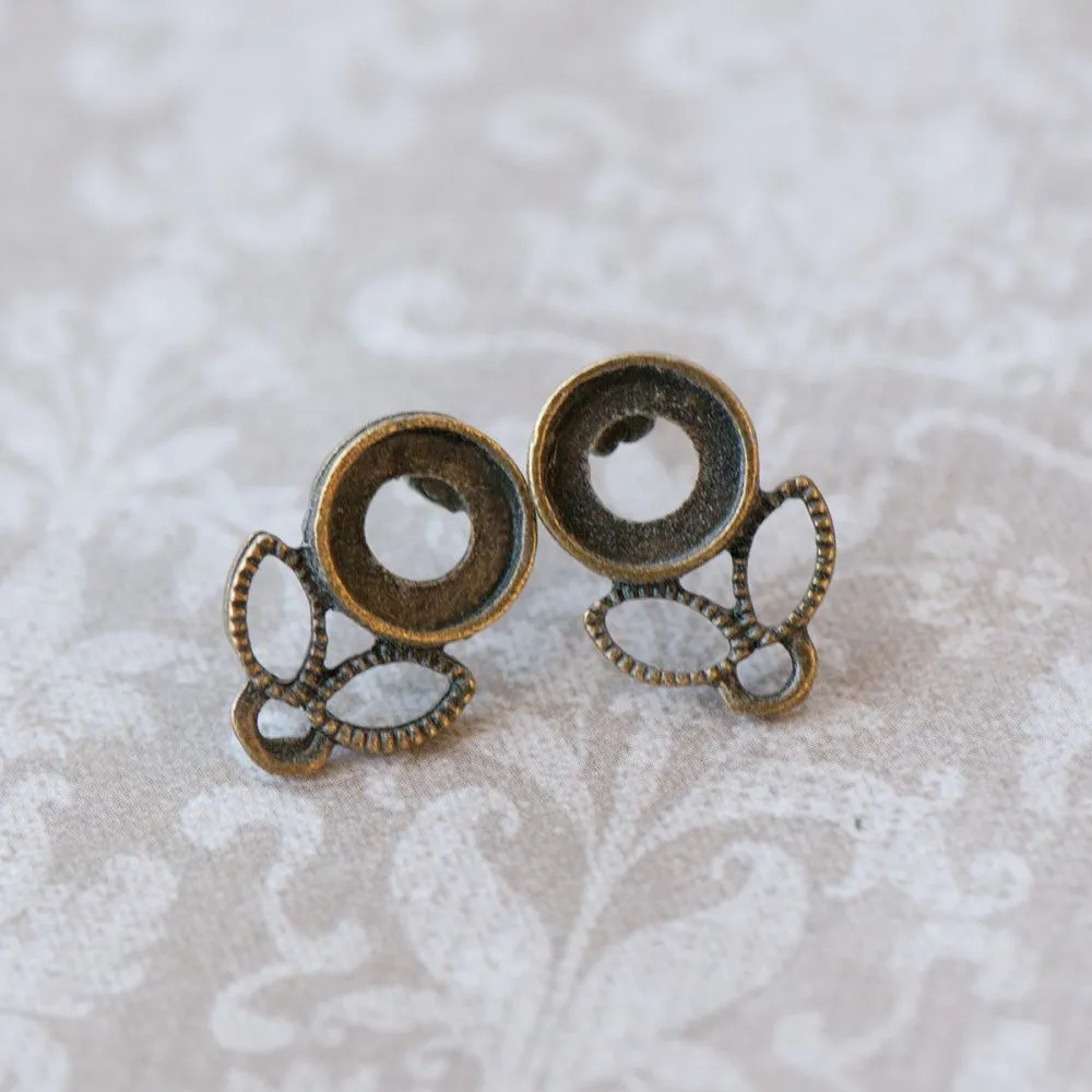 пуссеты "флора", цвет античная бронза, 17х11.5 мм