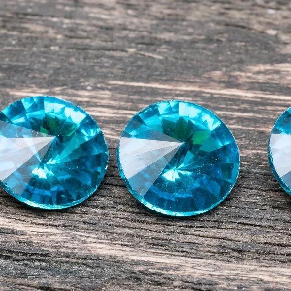 кабошон стекло риволи, цвет аквамарин, 12 мм