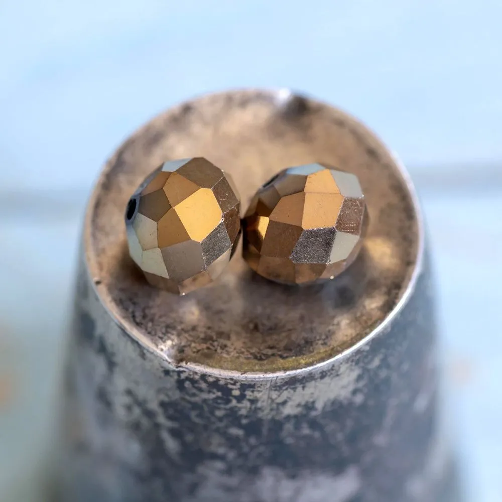 бусина, стекло абакус 10, граненая, цвет медный зеркальный, 10х7.5 мм