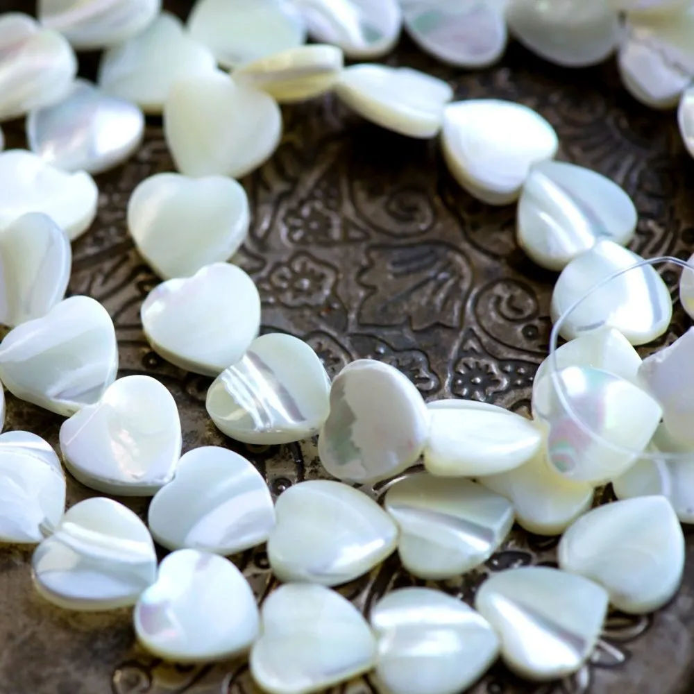 бусина из ракушки, "сердечко", цвет сливочный, 12x12x4 мм