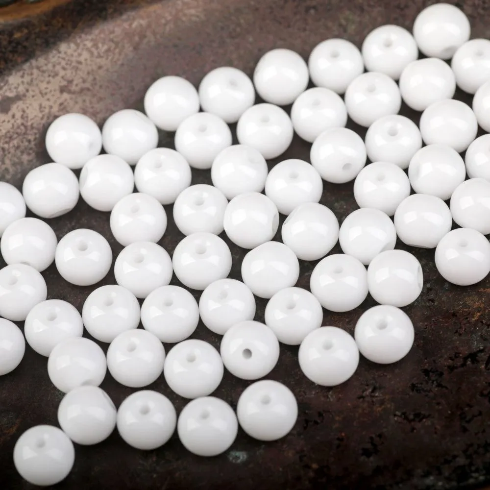 бусина, стекло 6, цвет белый, 6 мм