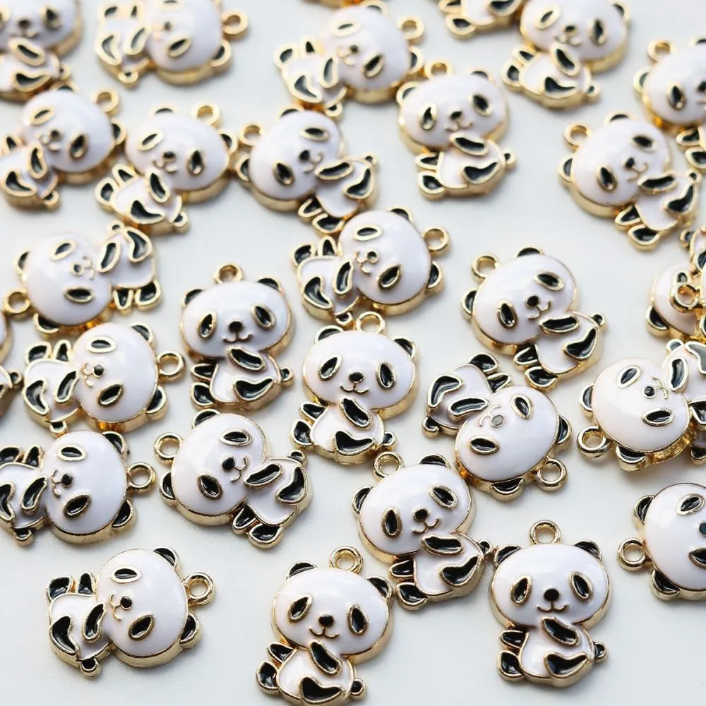 подвеска металлическая "панда", эмаль, цвет белый/черный, 21x15x4 мм