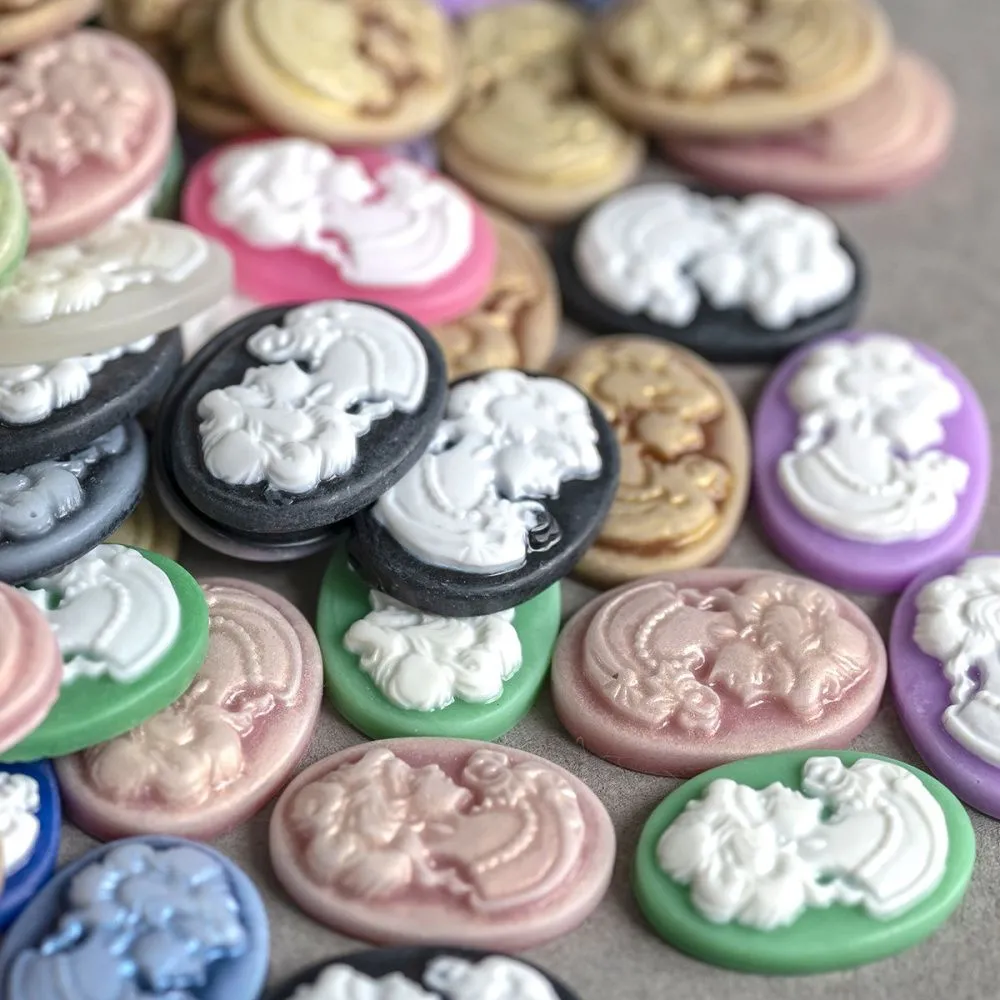 кабошон акриловый "камея", цветовой микс, 13х18 мм