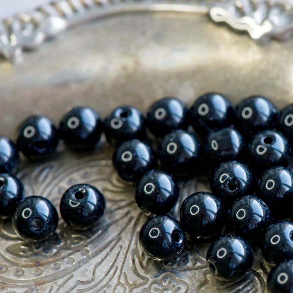 бусина, стекло 8, цвет черный, 8 мм