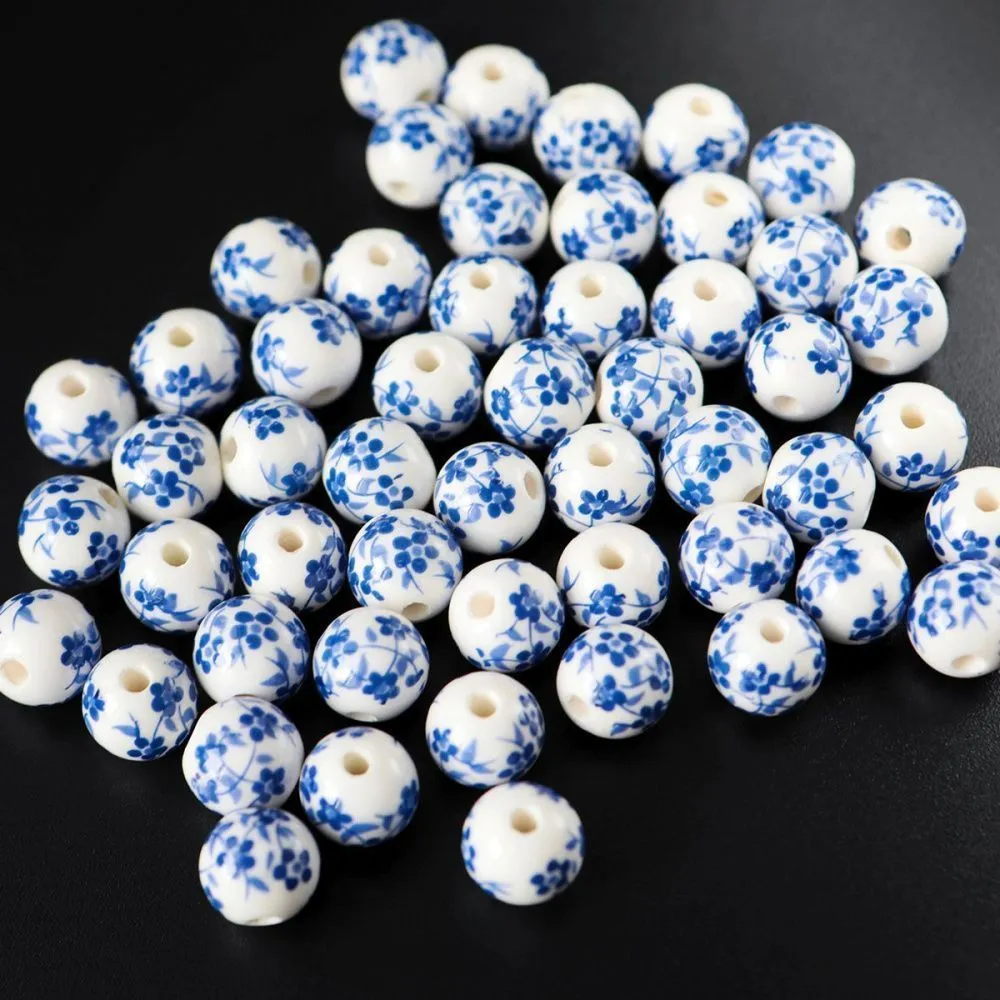 бусина, керамика "сакура", цвет бело-синий, 12 мм