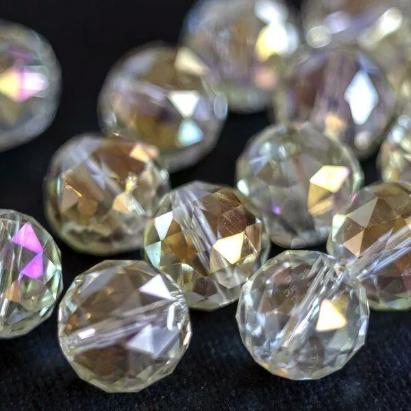бусина, стекло 14, граненая, цвет прозрачный радужный, 14 мм