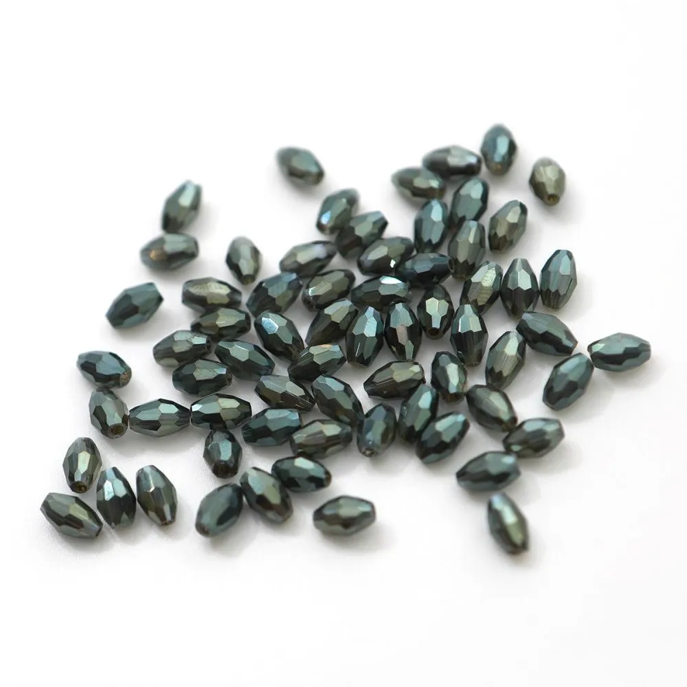 бусина, стекло овальная, граненая, цвет серо-зеленый перламутровый, 6х4 мм