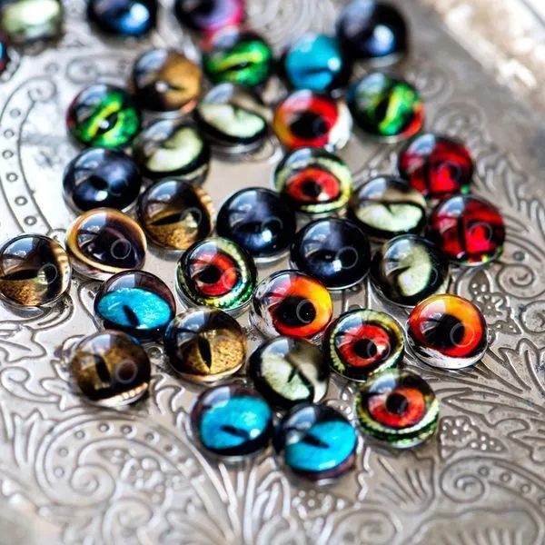 кабошон стеклянный "звериный глаз", с принтом, 12х6 мм