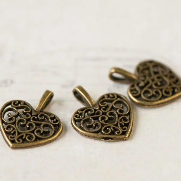 подвеска металлическая "сердечко", цвет античная бронза, 16х14х2 мм