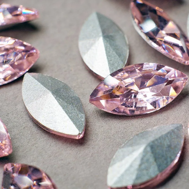 кабошон стекло кристалл, navette, цвет lt.pink, 18х9 мм