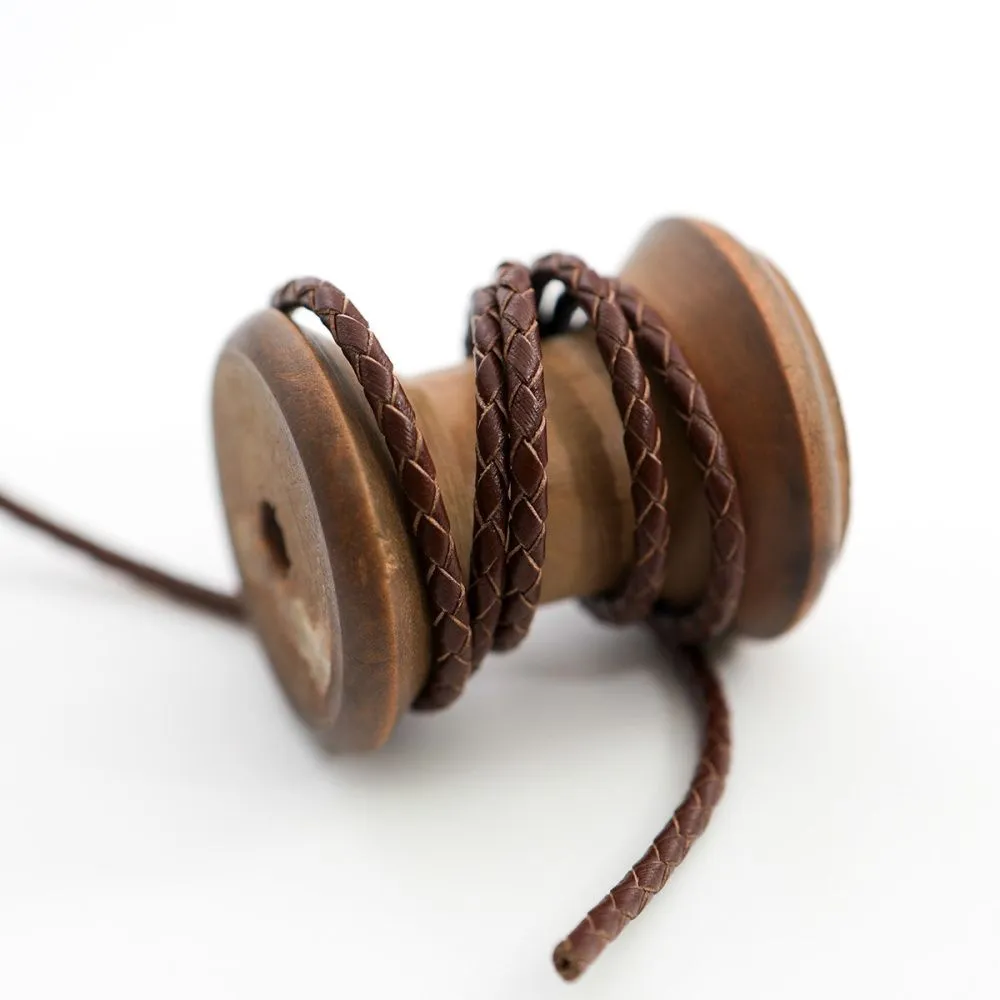 шнур кожаный круглый, плетеный, цвет коричневый, диаметр 3 мм