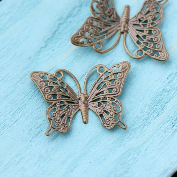 коннектор "филигрань бабочка", цвет античная бронза, 36х26мм