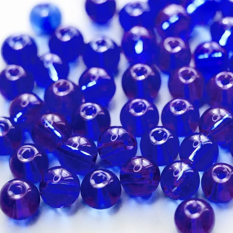 бусина, стекло 6, цвет синий, 6 мм