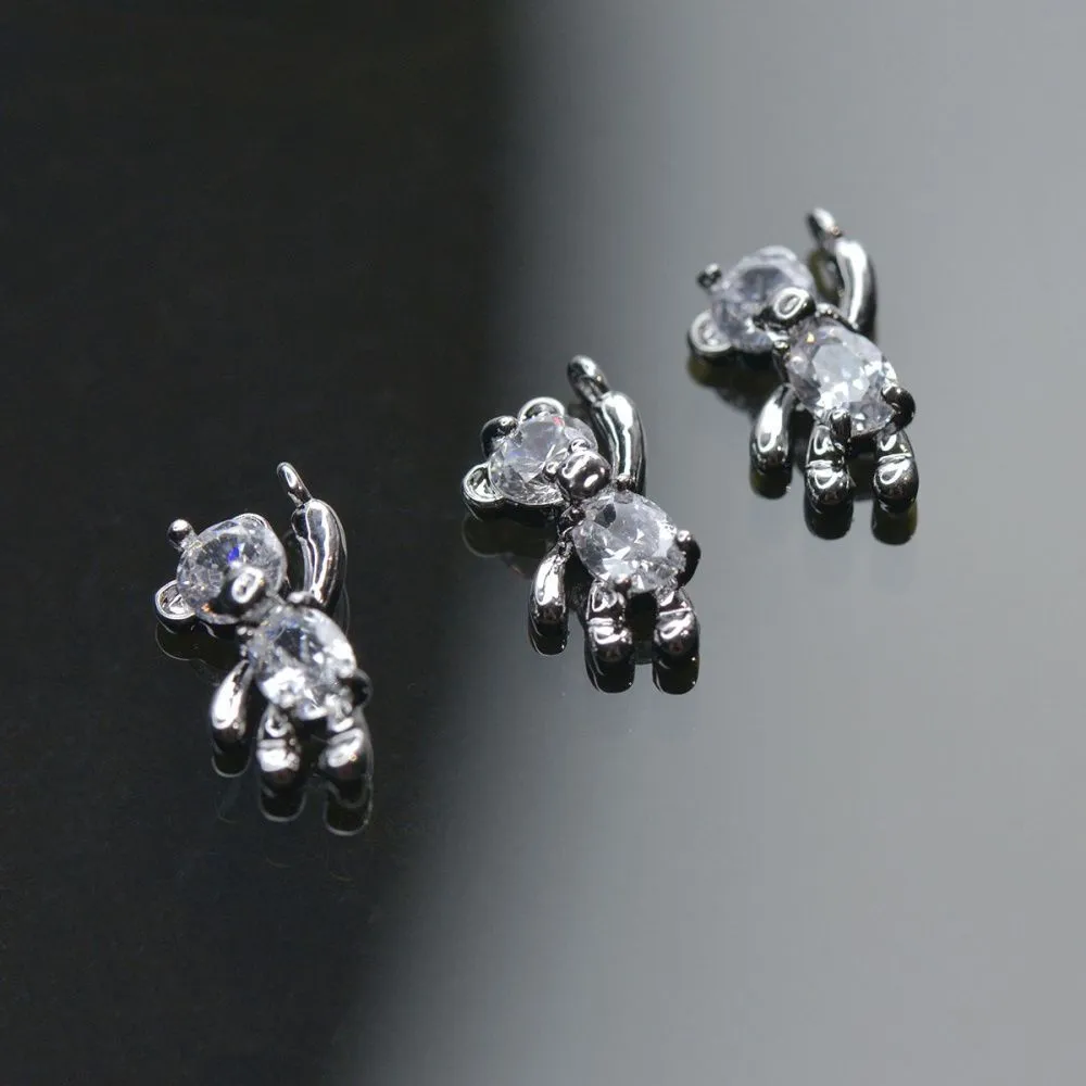 подвеска металл "медвежонок", покрытие платина/циркон, 12x6x3 мм