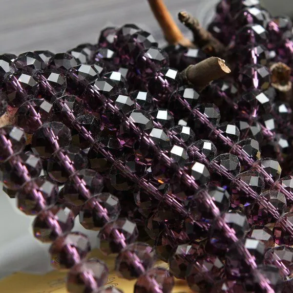 бусина, стекло абакус 12, граненая, цвет фиолетовый, 12х8 мм