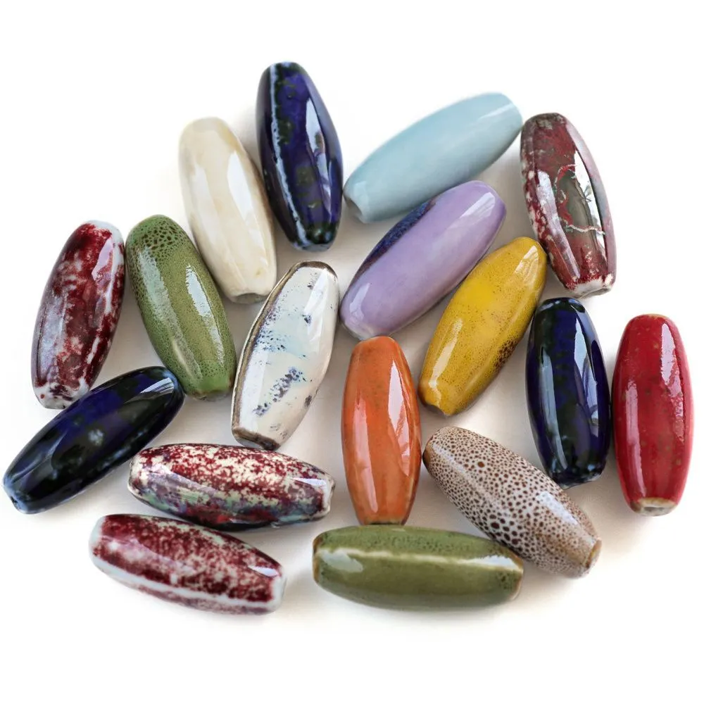 бусина, керамика "рис-антик", цветовой микс, 30-32x12-13.5 мм