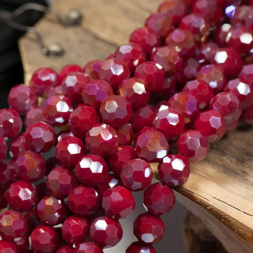 бусина, непрозрачная, граненая, стекло, цвет красный перламутровый, 10 мм