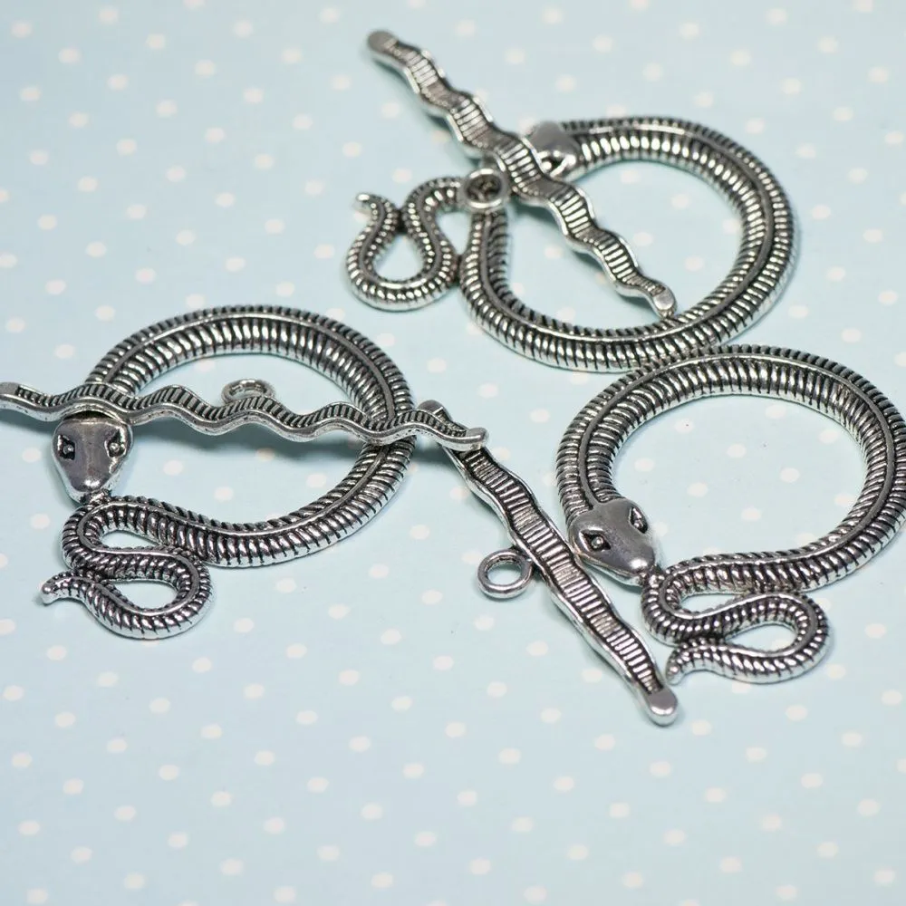 Замочки тоггл "снейк", цвет античное серебро, 46x36x3 мм