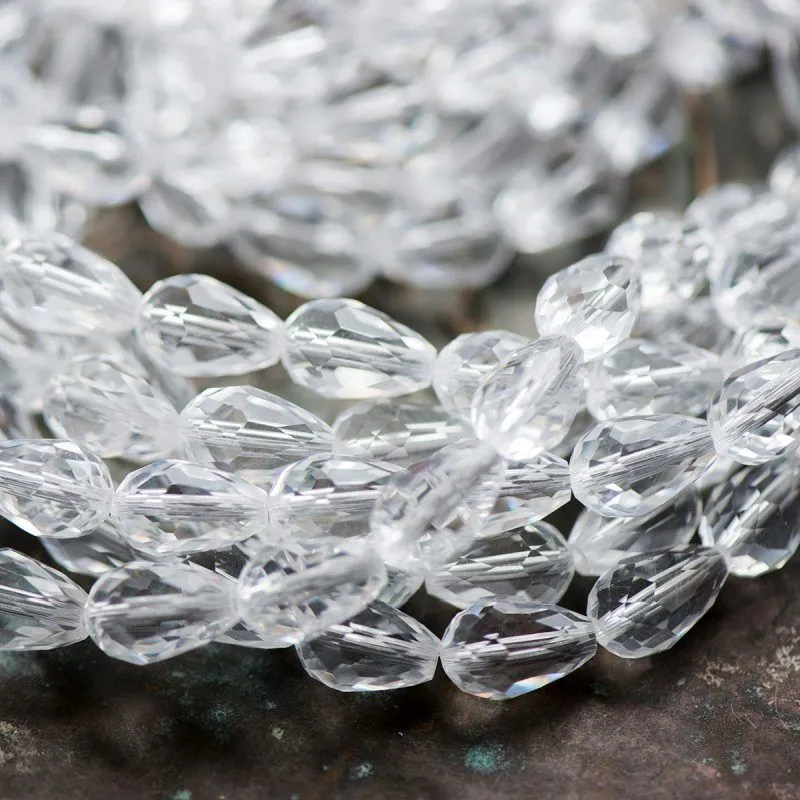 бусина "капля", граненая, стекло, цвет прозрачный, 15х10 мм