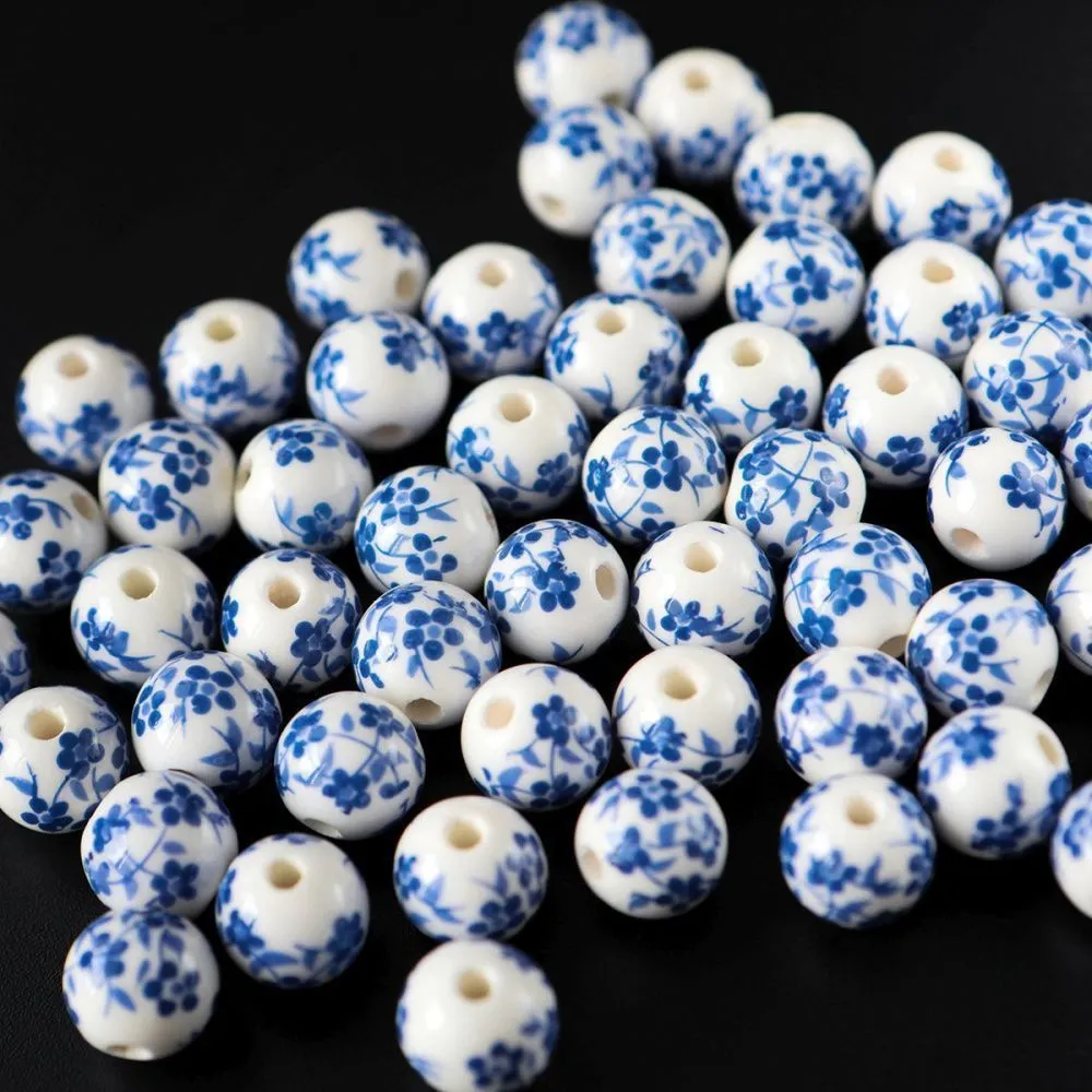 бусина, керамика "сакура", цвет бело-синий, 12 мм