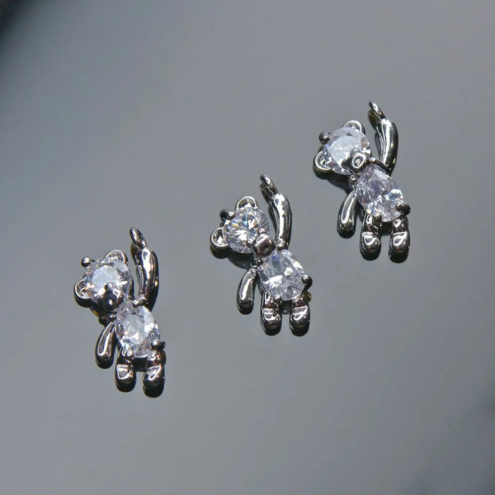 подвеска металл "медвежонок", покрытие платина/циркон, 12x6x3 мм