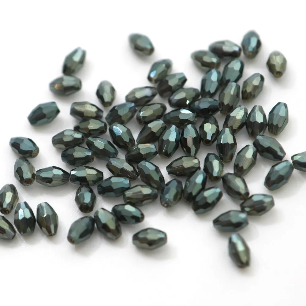 бусина, стекло овальная, граненая, цвет серо-зеленый перламутровый, 6х4 мм