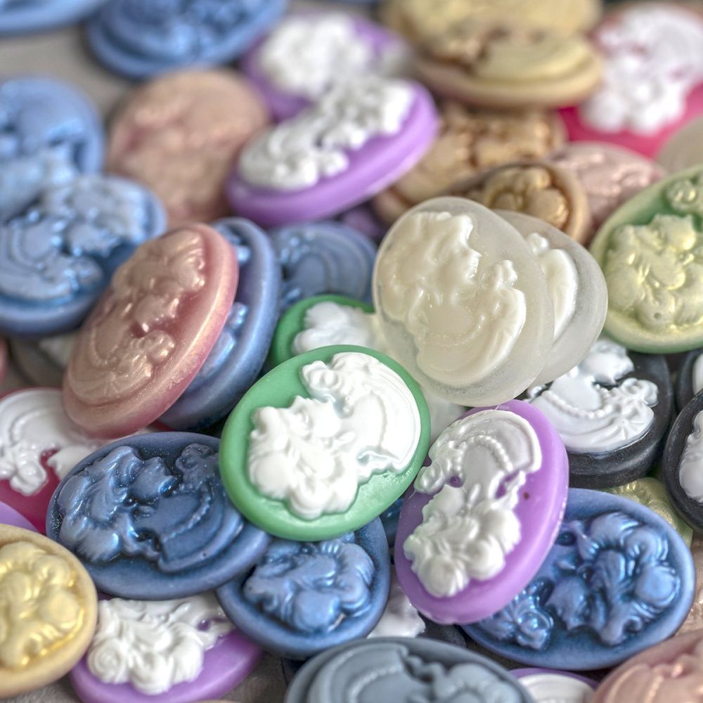 кабошон акриловый "камея", цветовой микс, 13х18 мм